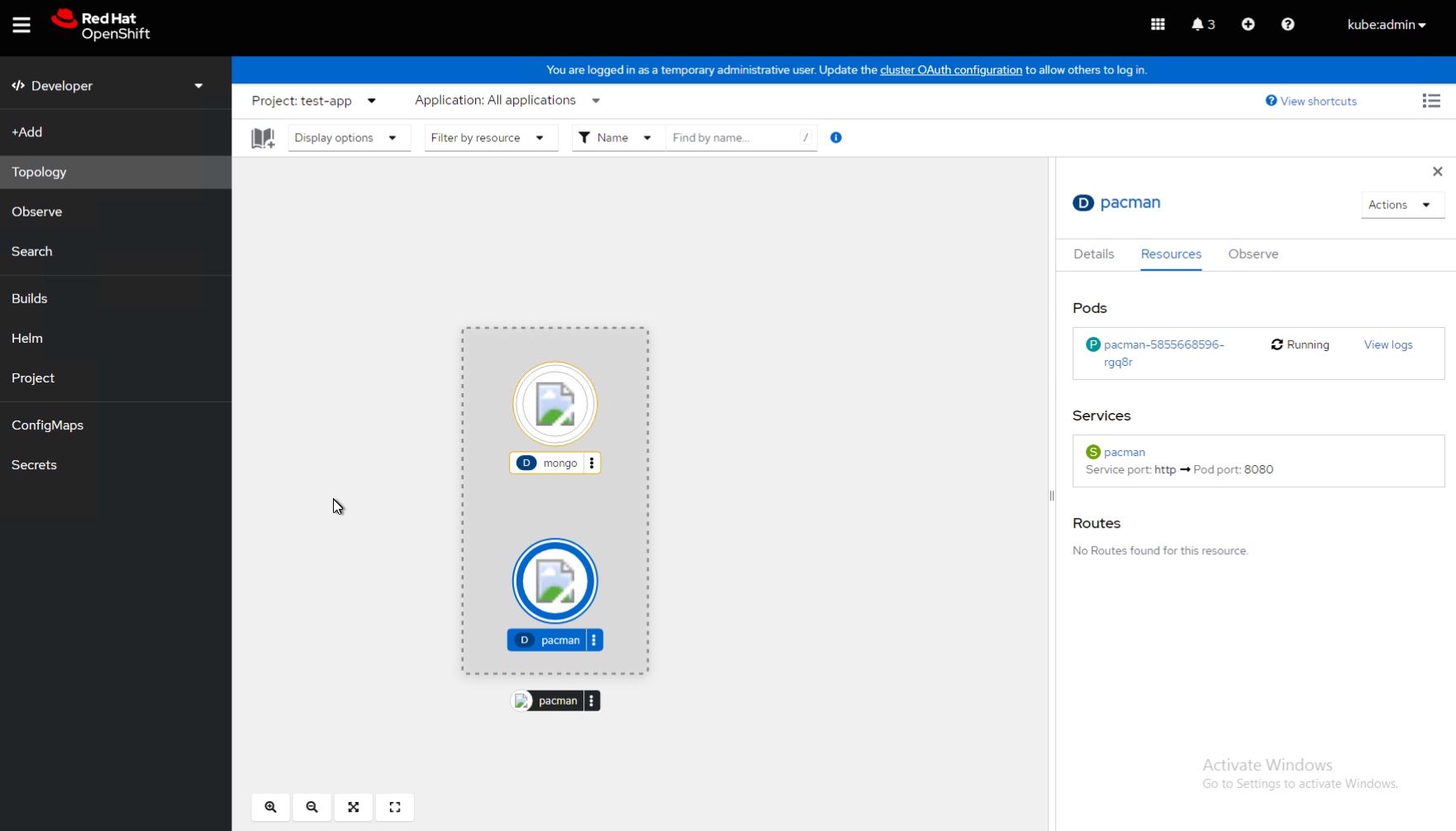 Red Hat OpenShift - Web Console - Developer Topology