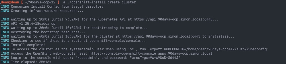 OpenShift-Install Create Cluster - output