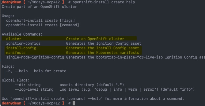 OpenShift-install create help